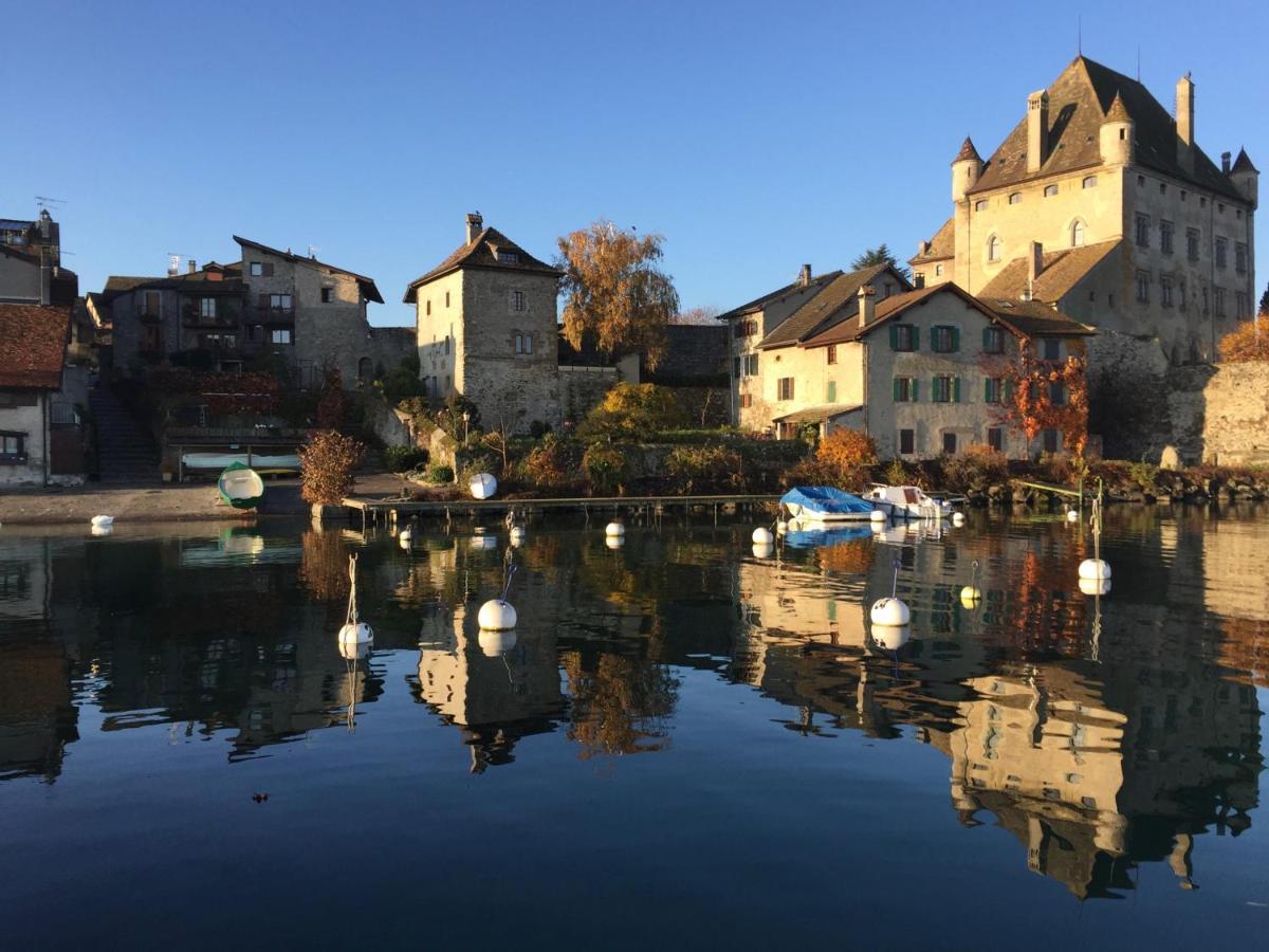 A Room With A View - Maisonnette Dans Bourg Medieval Au Bord Du Lac Leman 이브아르 외부 사진