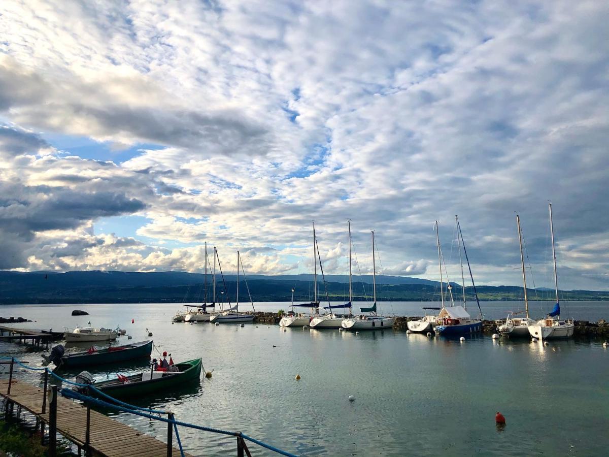 A Room With A View - Maisonnette Dans Bourg Medieval Au Bord Du Lac Leman 이브아르 외부 사진